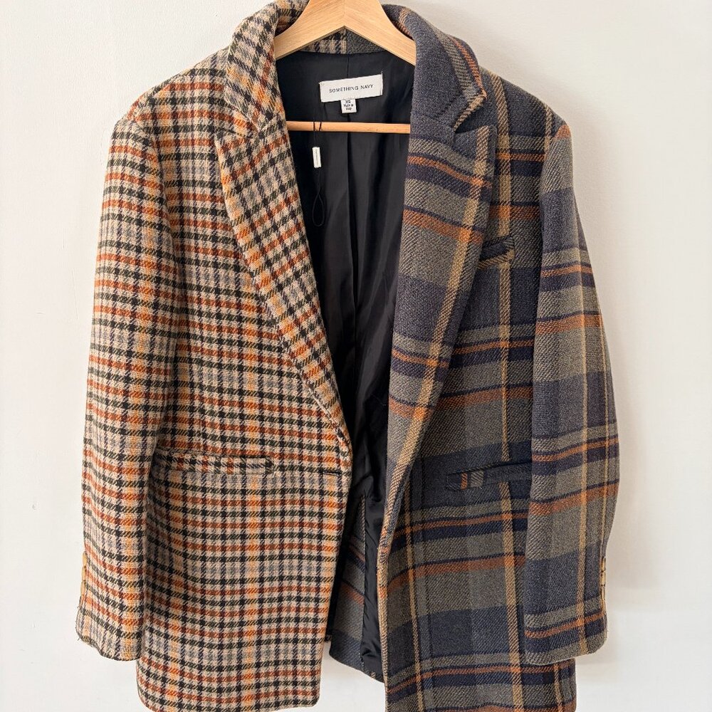 "Something Navy" Colour Block Plaid Italian Wool Blazer